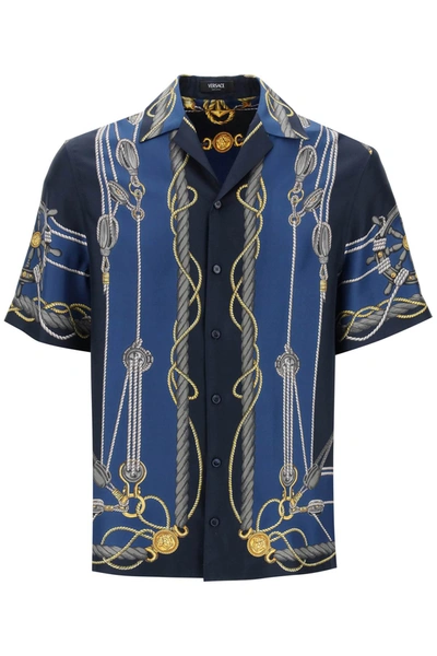 Shop Versace Nautical Bowling Shirt Men In Blue