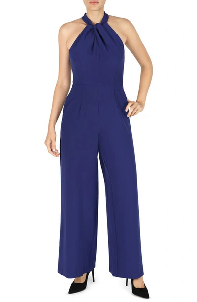 Shop Julia Jordan Halter Neck Wide Leg Jumpsuit In Indigo