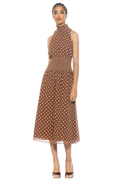 Shop Alexia Admor Landry Sleeveless Fit & Flare Midi Dress In Brown Polka