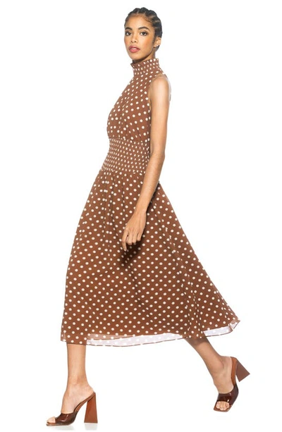 Shop Alexia Admor Landry Sleeveless Fit & Flare Midi Dress In Brown Polka