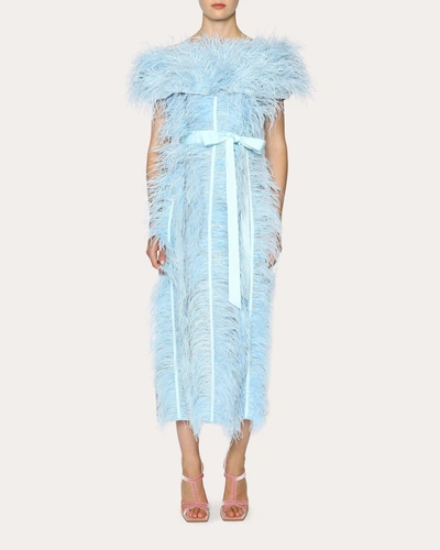 Shop Huishan Zhang Women's Angelina Feathered Midi Dress In Blue