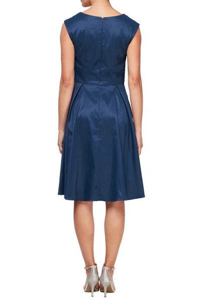 Shop Alex Evenings Floral Sequin Shoulder A-line Dress In Navy