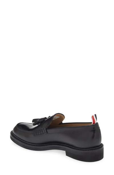 Thom Browne Navy Spazzolato Leather Tassle Loafers In Black