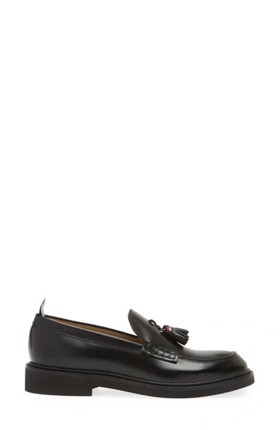 Thom Browne Navy Spazzolato Leather Tassle Loafers In Black