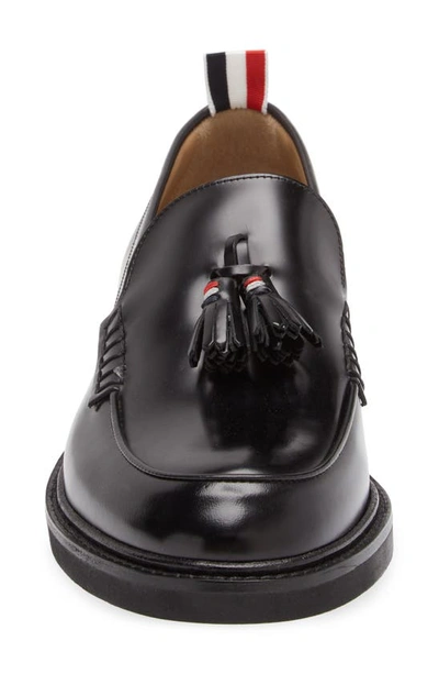 Thom Browne Navy Spazzolato Leather Tassle Loafers In Black