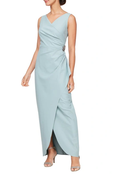 Shop Alex Evenings Embellished Side Drape Column Formal Gown In Ice Sage