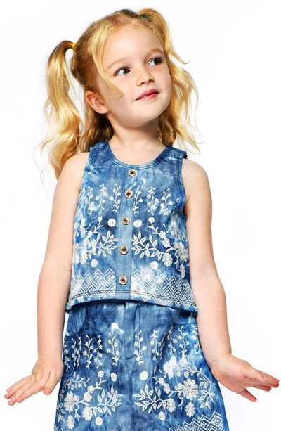 Shop Truly Me Kids' Embroidered Sleeveless Denim Top In Blue Multi