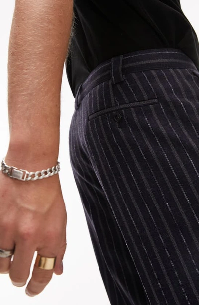 Shop Topman Stripe Wide Leg Suit Pants In Navy
