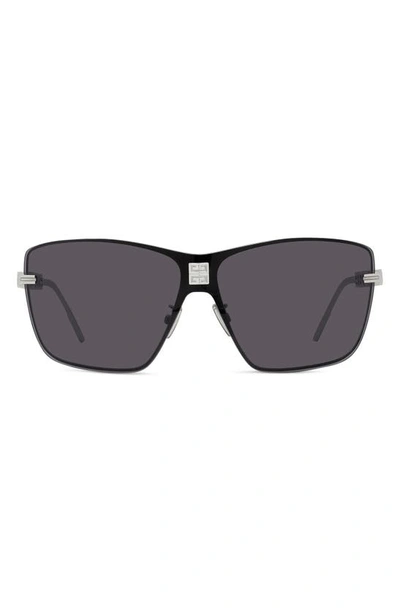 Shop Givenchy 4gem Rectangular Sunglasses In Shiny Palladium / Smoke