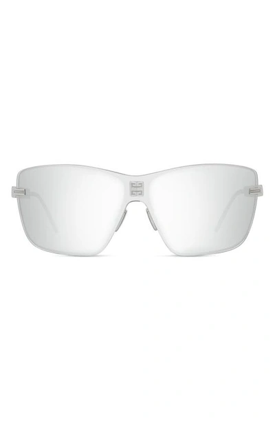 Shop Givenchy 4gem Rectangular Sunglasses In Shiny Palladium / Smoke Mirror