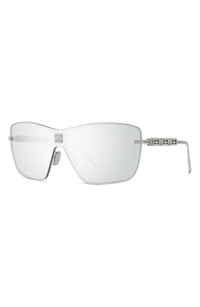 Shop Givenchy 4gem Rectangular Sunglasses In Shiny Palladium / Smoke Mirror