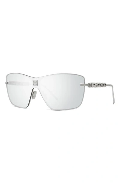 Givenchy 4gem Rectangular Sunglasses In Shiny Palladium / Smoke Mirror