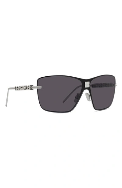 Shop Givenchy 4gem Rectangular Sunglasses In Shiny Palladium / Smoke