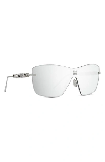 Givenchy 4gem Rectangular Sunglasses In Shiny Palladium / Smoke Mirror