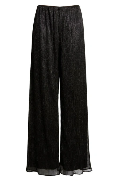 Alex Evenings Layered Metallic Mesh Wide Leg Pants In Black