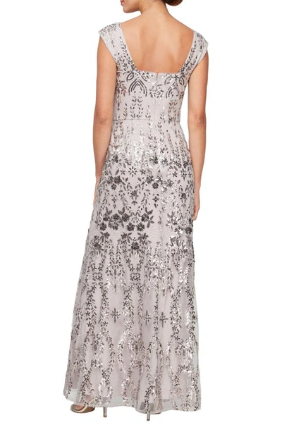 Shop Alex Evenings Embroidered Sequin Sleeveless Gown In Taupe