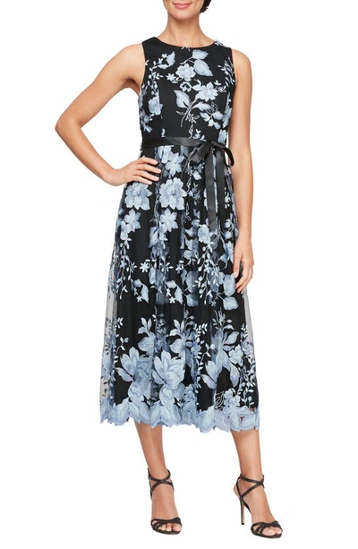 Shop Alex Evenings Floral Embroidered Midi Dress In Black/ Hydran
