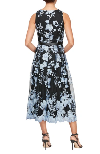 Shop Alex Evenings Floral Embroidered Midi Dress In Black/ Hydran