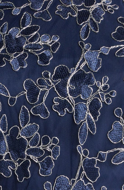 Shop Alex Evenings Embroidered Tie Waist Sleeveless Dress In Navy
