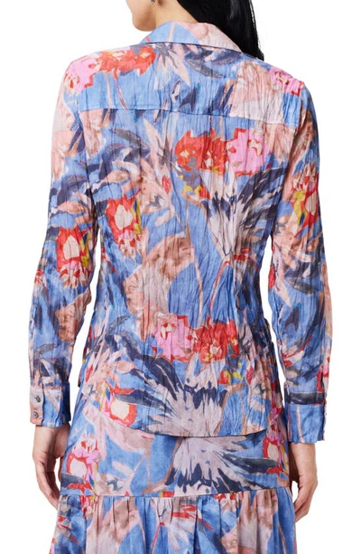 Shop Nic + Zoe Dreamscape Crinkle Button-up Shirt In Blue Multi