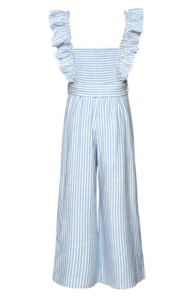 Shop Truly Me Kids' Stripe Ruffle Jumpsuit In Blue White Stripe