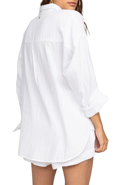 Shop Roxy Morning Time Organic Cotton Button-up Shirt In Snow White