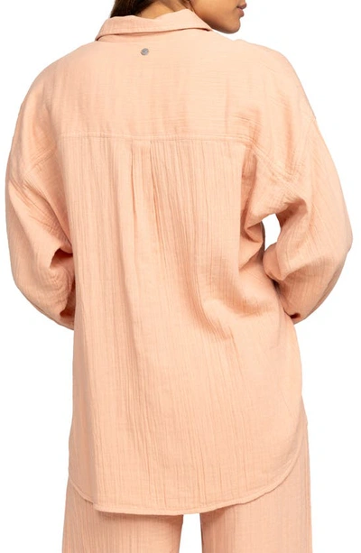 Shop Roxy Morning Time Organic Cotton Button-up Shirt In Cafe Creme