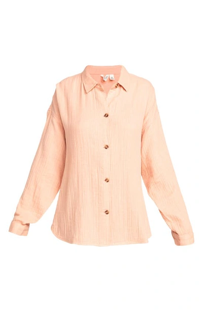 Shop Roxy Morning Time Organic Cotton Button-up Shirt In Cafe Creme