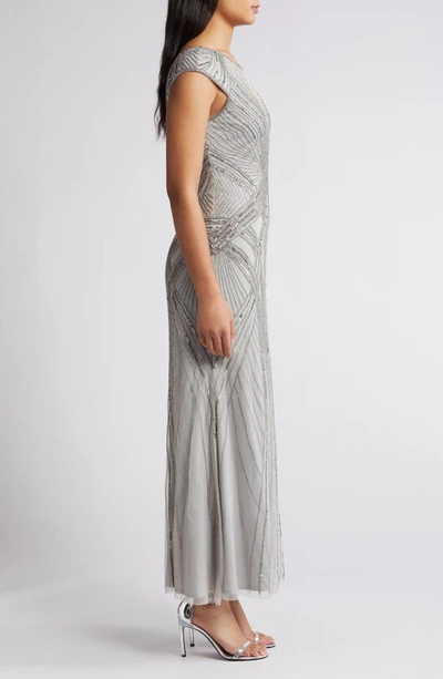 Shop Pisarro Nights Embellished Cap Sleeve Gown In Ice Blue