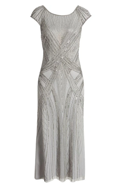 Shop Pisarro Nights Embellished Cap Sleeve Gown In Ice Blue