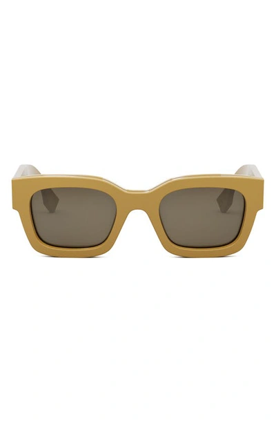 Shop Fendi Signature 50mm Rectangular Sunglasses In Shiny Yellow / Brown