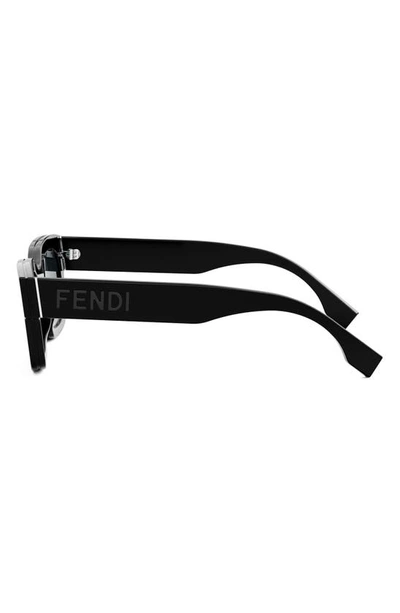 Shop Fendi Signature 50mm Rectangular Sunglasses In Shiny Black / Blue