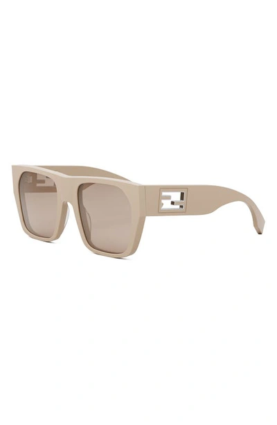 Shop Fendi Baguette 54mm Square Sunglasses In Shiny Beige / Brown