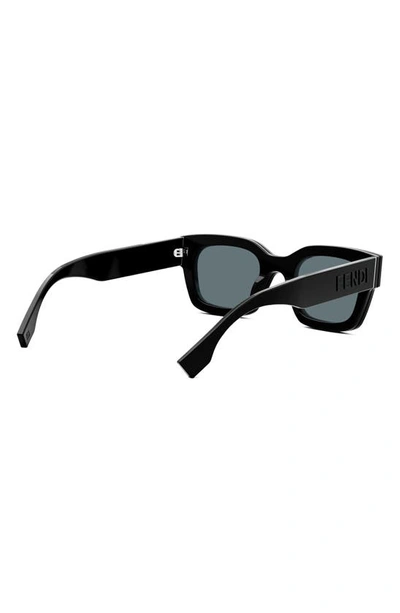 Shop Fendi Signature 50mm Rectangular Sunglasses In Shiny Black / Blue