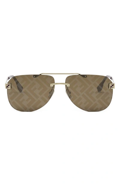Shop Fendi The  Sky 61mm Pilot Sunglasses In Gold / Brown Mirror