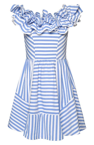 Shop Hannah Banana Kids' Stripe Ruffle Party Dress In Blue/ White
