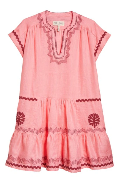 Shop Saloni Ashley Floral Cotton Minidress In 379/ 5493-geranium Pink/ Emb