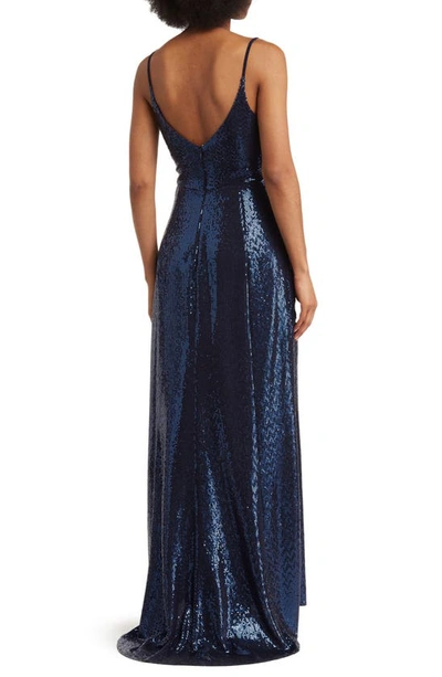 Shop Jump Apparel Sequin V-neck High-low Gown In Navy