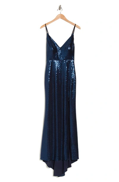 Shop Jump Apparel Sequin V-neck High-low Gown In Navy