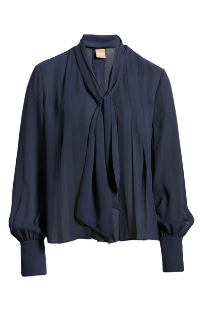 Hugo Boss Bijulia Tie Neck Blouse In Sky Captain