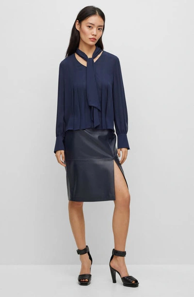 Hugo Boss Bijulia Tie Neck Blouse In Sky Captain