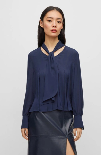 Hugo Boss Bijulia Tie Neck Blouse In Sky Captain