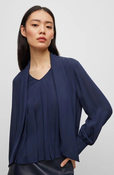 Hugo Boss Bijulia Tie Neck Blouse In Sky Captain