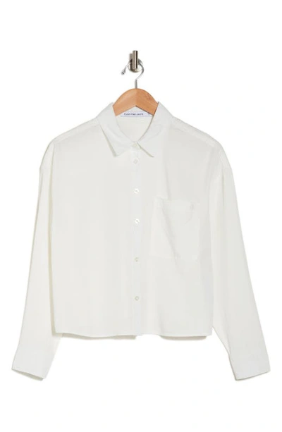 Shop Calvin Klein Jeans Est.1978 Calvin Klein Jeans Crop Button-up Shirt In White