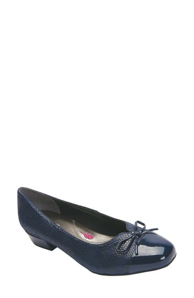 Shop Ros Hommerson Tawnie Bow Cap Toe Pump In Navy Print Pat Leather