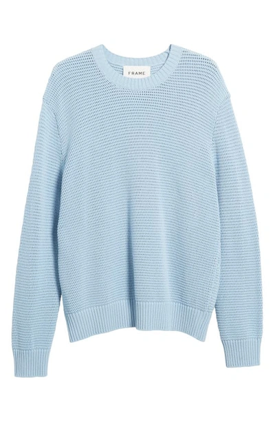 Shop Frame Textured Wool Blend Crewneck Sweater In Light Blue