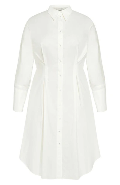 Shop City Chic Bristol Long Sleeve Cotton Shirtdress In Ivory