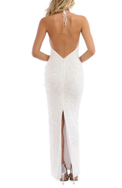 Shop Helsi Brice Sequin & Floral Appliqué Stretch Velvet Column Gown In White