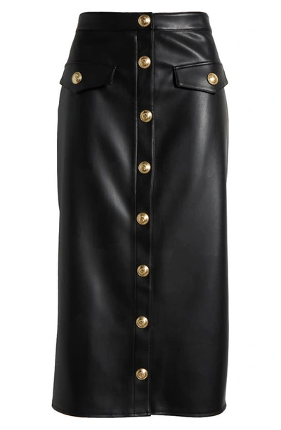 L Agence L'agence Milann Faux Leather Midi Skirt In Black