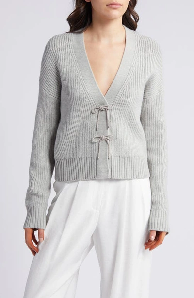 Shop French Connection Babysoft Sparkle Bow Cardigan In Light Grey